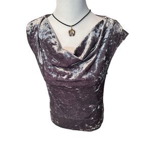 DKNY Crushed Velvet Gray Sleeveless Cowl Neck Women’s Top NWOT